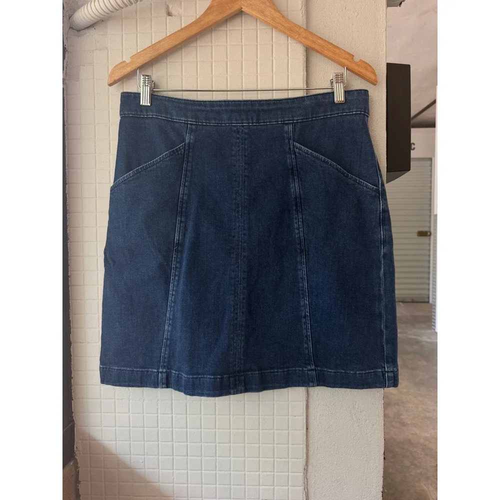 Boden Dark Indigo Denim A-Line Mini Skirt Blue Seam Detail Size US 10R Medium - Picture 2 of 7